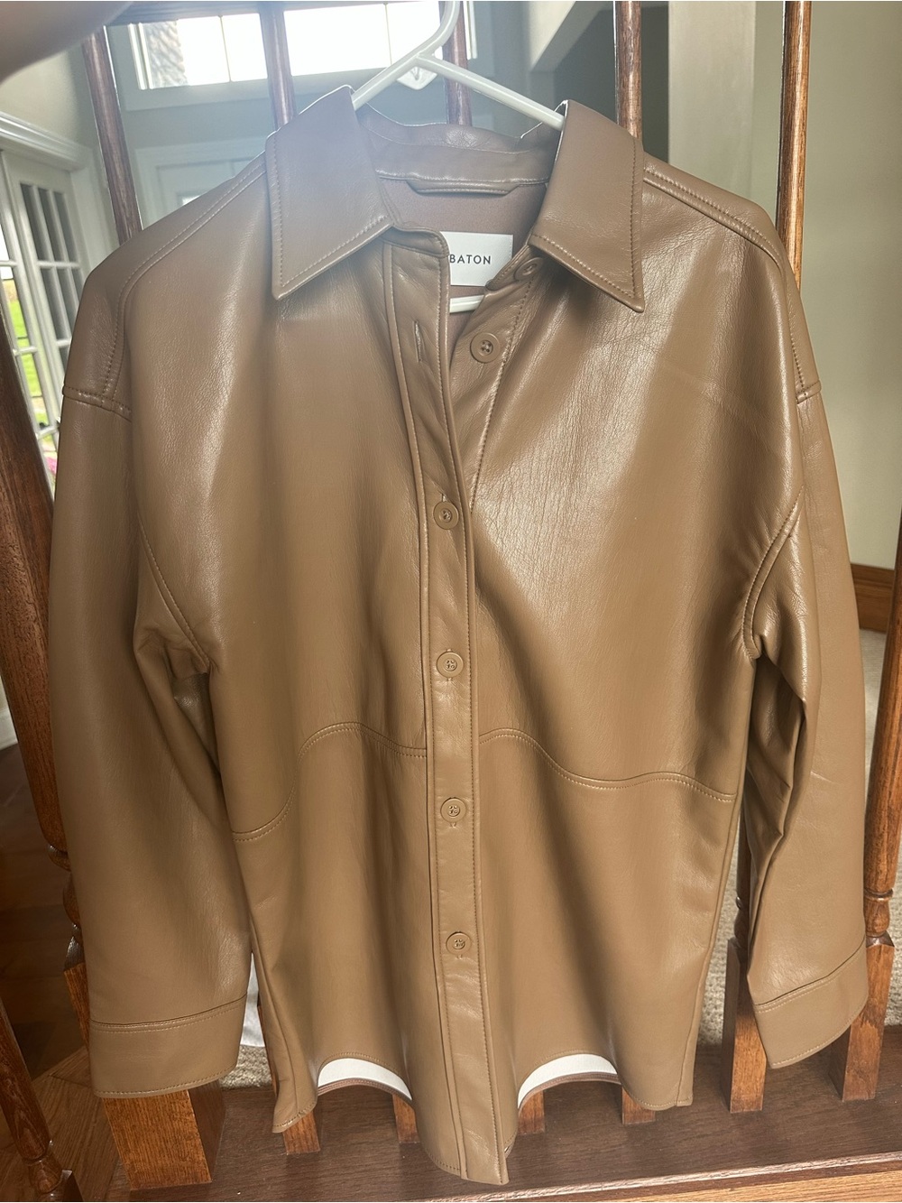 Aritzia Babaton Leather Button-Down Shirt/jacket in Tan